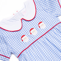 Santa Claus Craze Embroidered Bubble, Blue Gingham