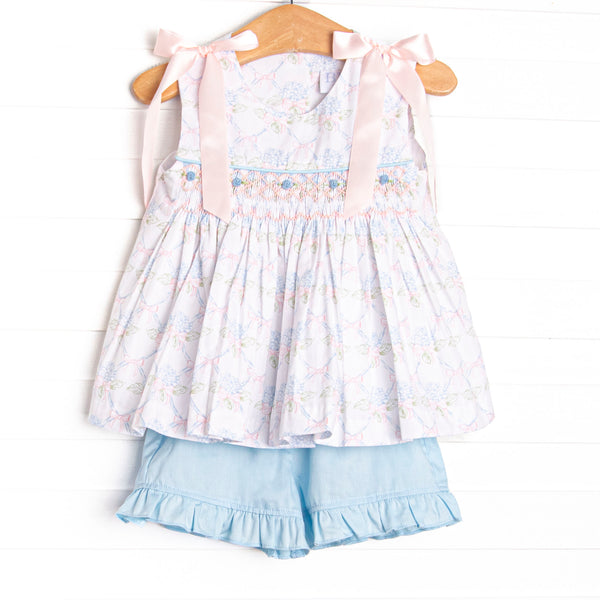 Bleu: Callaway Smocked Ruffle Short Set, Blue