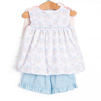 Bleu: Callaway Smocked Ruffle Short Set, Blue