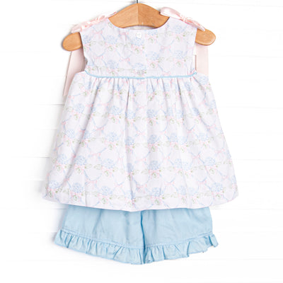 Bleu: Callaway Smocked Ruffle Short Set, Blue