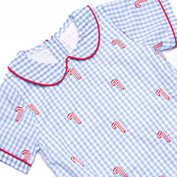 Candy Cane Craze Embroidered Boy Bubble, Blue Gingham