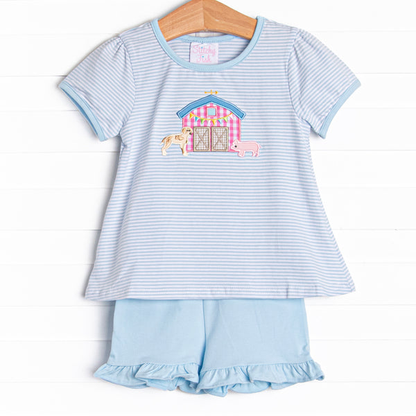 Southern Soiree Applique Ruffle Short Set, Blue