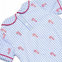Candy Cane Craze Embroidered Boy Bubble, Blue Gingham