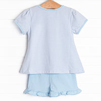 Southern Soiree Applique Ruffle Short Set, Blue