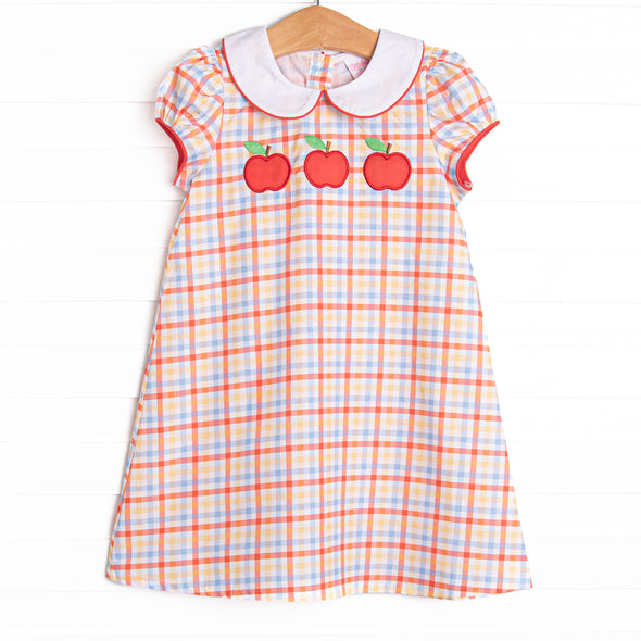 Preparatory Plaid Applique Dress, Red