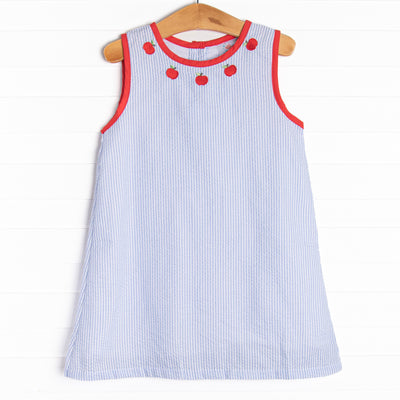 Annie Apple Embroidered Dress, Blue