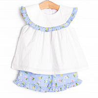 Flower Bed Blooms Ruffle Short Set, Blue