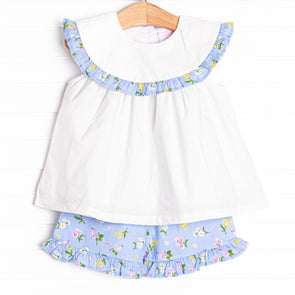 Flower Bed Blooms Ruffle Short Set, Blue