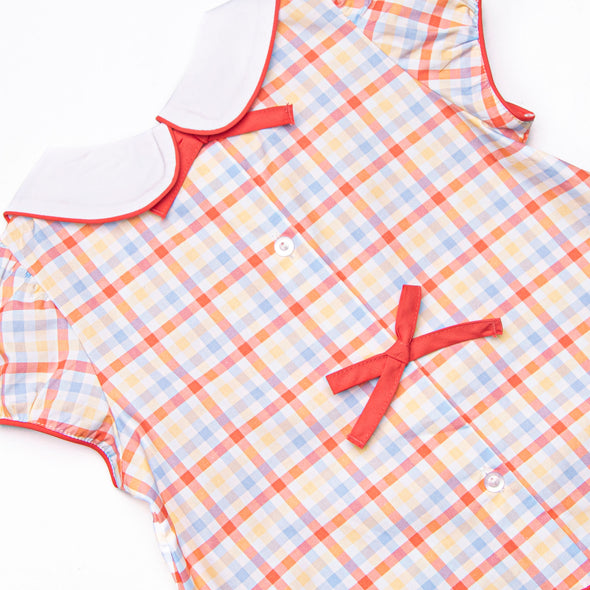 Preparatory Plaid Applique Dress, Red