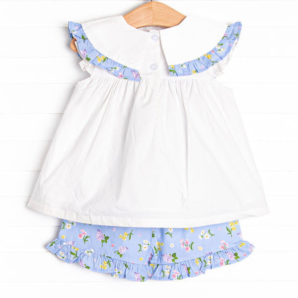 Flower Bed Blooms Ruffle Short Set, Blue