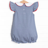A+ Apples Applique Flutter Sleeve Bubble, Navy Stripe