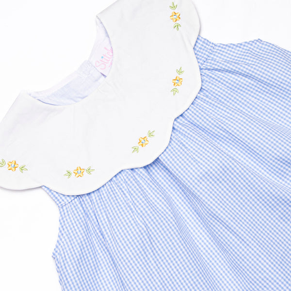 Dew Drop Daisies Embroidered Short Set, Blue