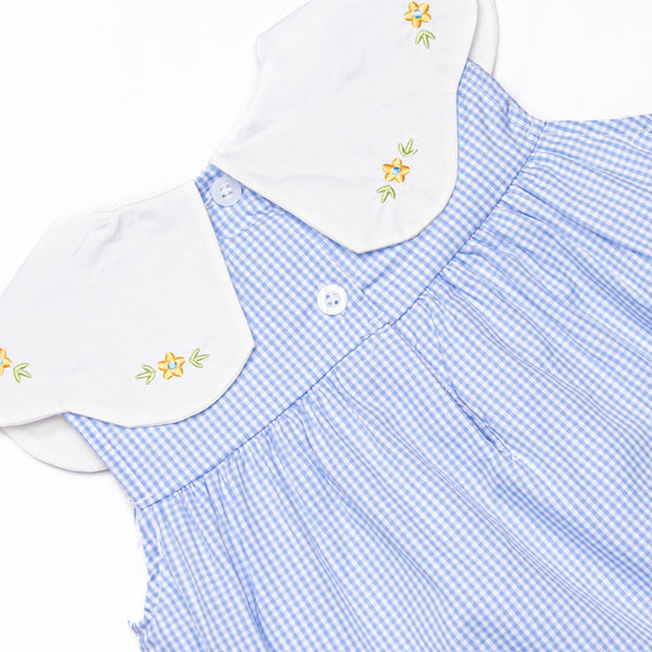 Dew Drop Daisies Embroidered Short Set, Blue
