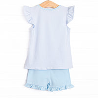 Summer Snow Cones Applique Ruffle Short Set, Blue Stripe