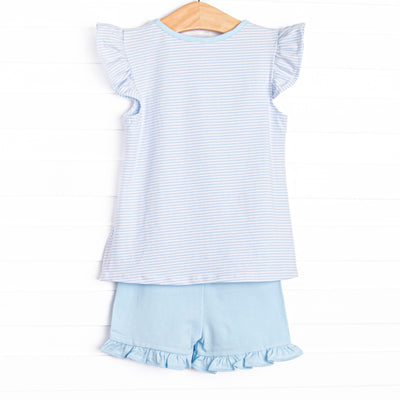 Summer Snow Cones Applique Ruffle Short Set, Blue Stripe