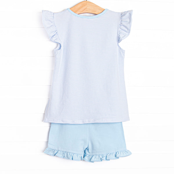 Summer Snow Cones Applique Ruffle Short Set, Blue Stripe