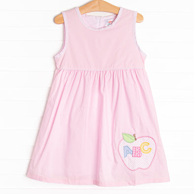 pink apple dress Pink Apple Dress, First Day of School Dress, Back to School Outfit, Kindergarten Dress, Preschool Dress, Picture Day Dress