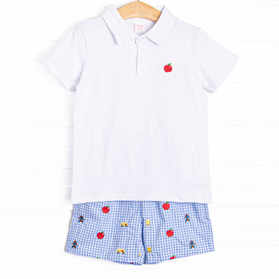 Schoolyard Studies Embroidered Short Set, Blue