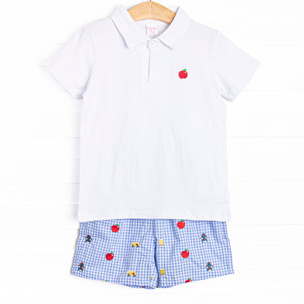 Schoolyard Studies Embroidered Short Set, Blue