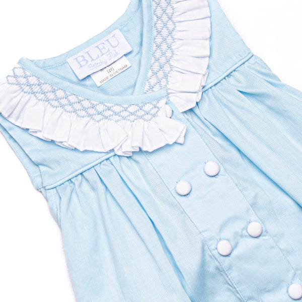 Bleu: Collins Smocked Diaper Set, Blue Pique