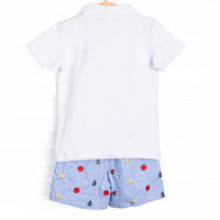 Schoolyard Studies Embroidered Short Set, Blue