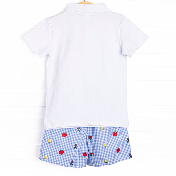 Schoolyard Studies Embroidered Short Set, Blue