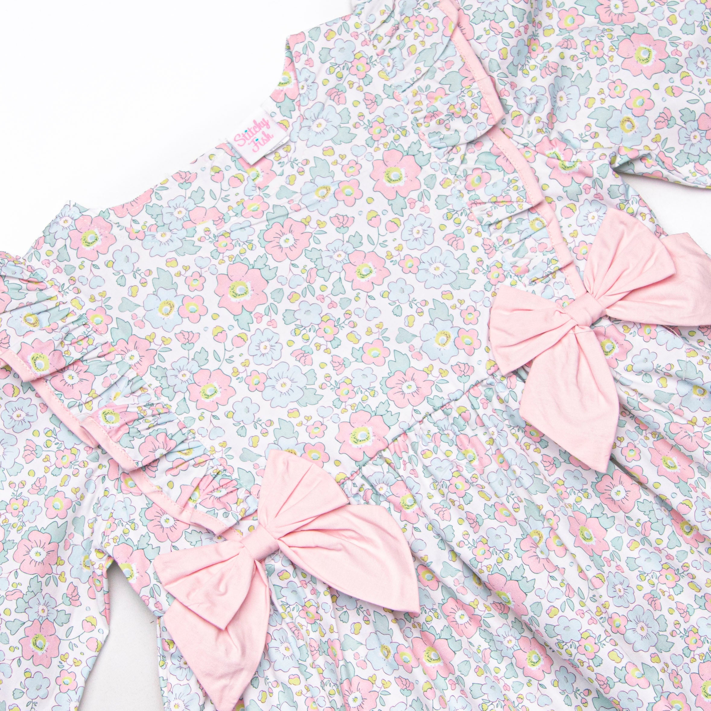Girl's Early Fall Florals Bow Dress in Pink size 7 | Stitchy Fish Girl's Early Fall Florals Bow Dress in Pink size 7 | Stitchy Fish