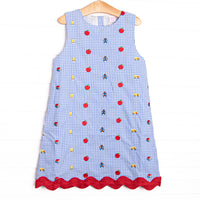 Schoolyard Studies Embroidered Dress, Blue