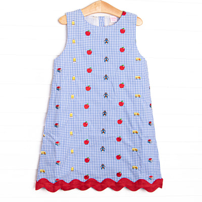 Schoolyard Studies Embroidered Dress, Blue