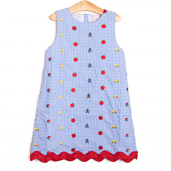 Schoolyard Studies Embroidered Dress, Blue