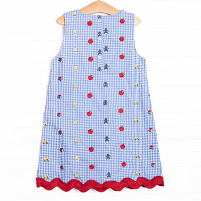Schoolyard Studies Embroidered Dress, Blue