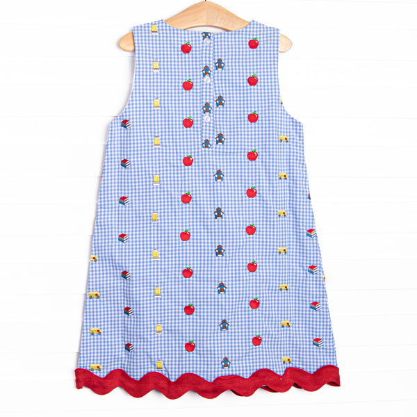 Schoolyard Studies Embroidered Dress, Blue