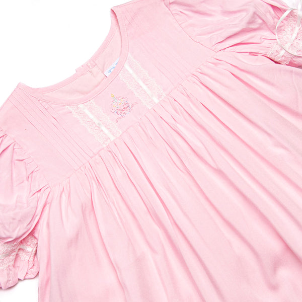 Bleu: Birthday Keepsake Embroidered Heirloom Bubble, Pink