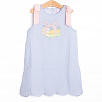 Noteworthy New Year Applique Dress, Blue Seersucker