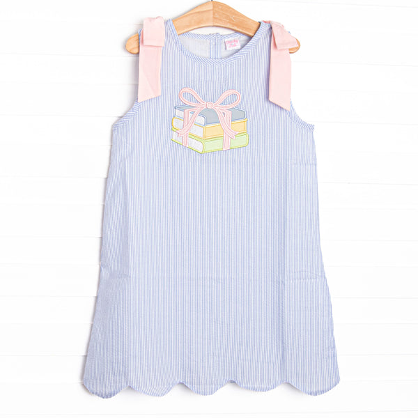 Noteworthy New Year Applique Dress, Blue Seersucker