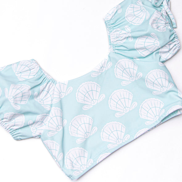 Shell Of A Time Puff Sleeve Bikini, Green