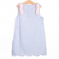 Noteworthy New Year Applique Dress, Blue Seersucker