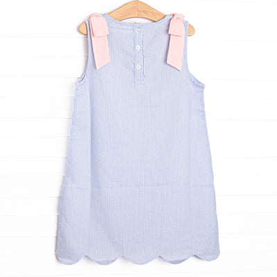 Noteworthy New Year Applique Dress, Blue Seersucker