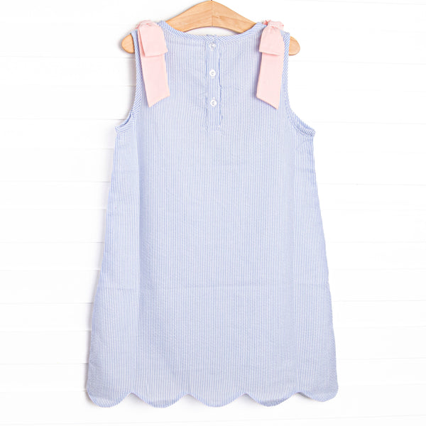 Noteworthy New Year Applique Dress, Blue Seersucker