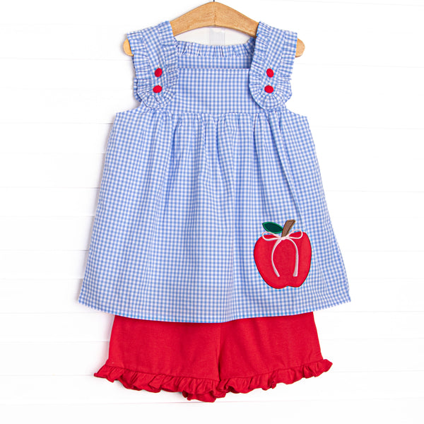 Apples to Apples Applique Ruffle Short Set, Blue