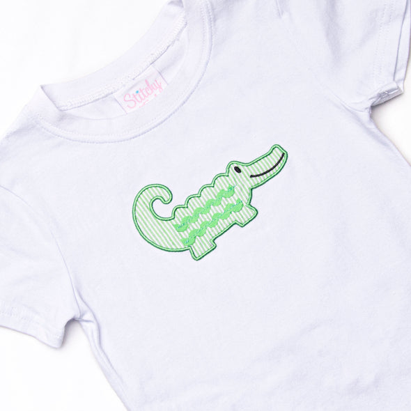 Ric Rac Reptile Applique Top, White