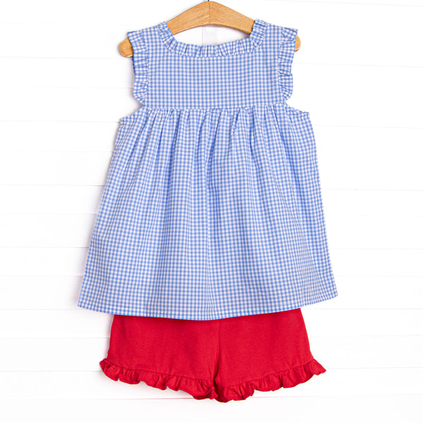 Apples to Apples Applique Ruffle Short Set, Blue