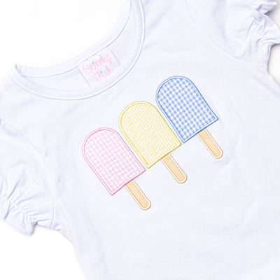 Anything is Popsicle Applique Ruffle Short Set, Blue Gingham