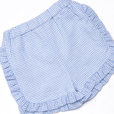 Anything is Popsicle Applique Ruffle Short Set, Blue Gingham