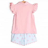 Cherry Fun Collared Short Set, Pink