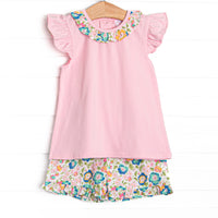 Blossom Breeze Ruffle Short Set, Pink