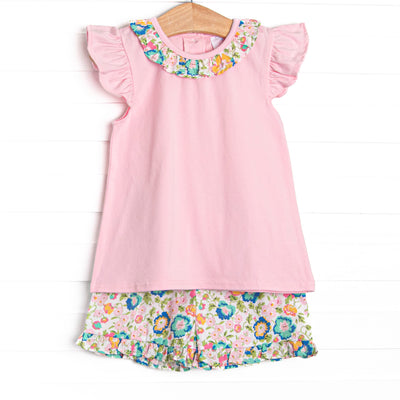 Blossom Breeze Ruffle Short Set, Pink