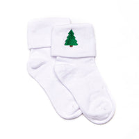 Lightweight knit material and Christmas Tree embroidery detail makes for the best socks for your little one !
