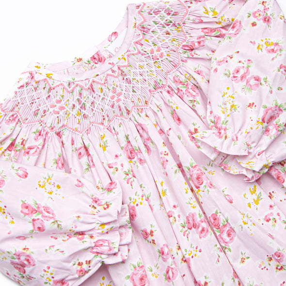 Garden Rose Smocked Bubble, Pink