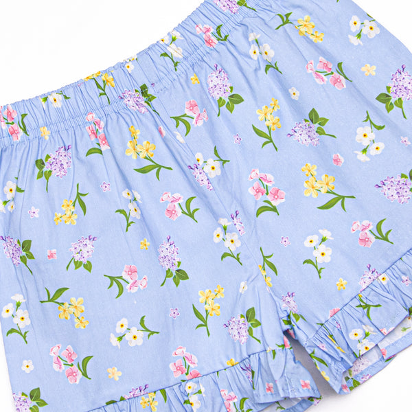 Flower Bed Blooms Ruffle Short Set, Blue
